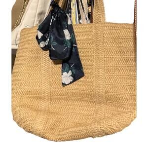 Draper James Woven Straw Tote Bag w/ Floral Scarf Medium Women’s Purse.